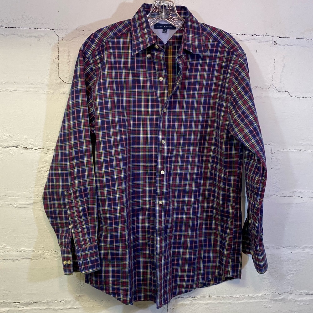 Tommy Hilfiger Mens Regular Fit Button Down Collar Multi Plaid Shirt  16  32/33